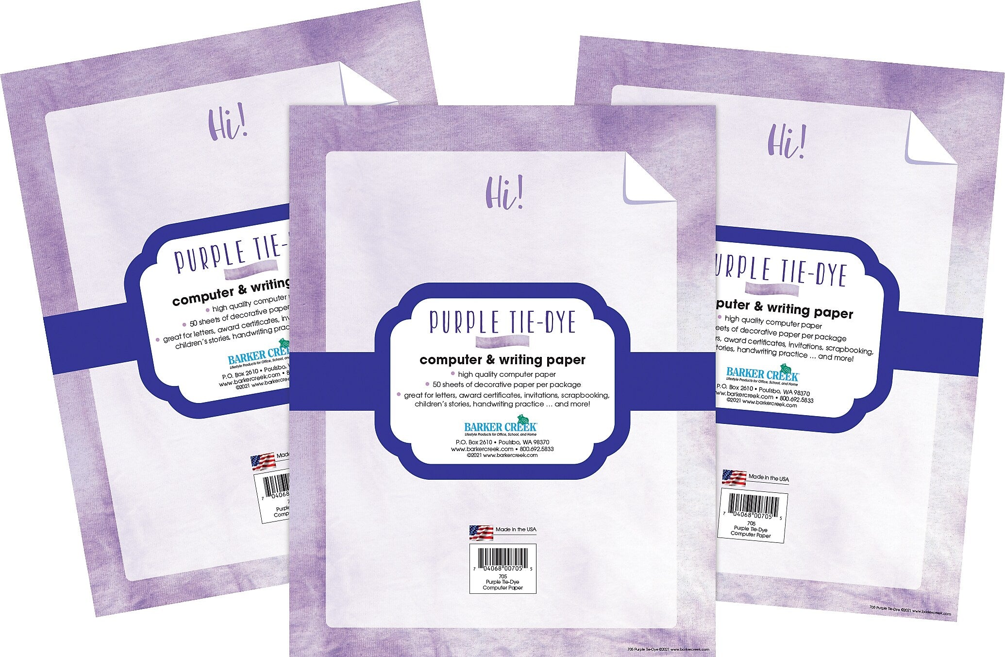 Barker Creek Tie-Dye & Ombré Computer Paper, 8.5" x 11", 60 lbs., Purple, 150 Sheets/Pack (4342)