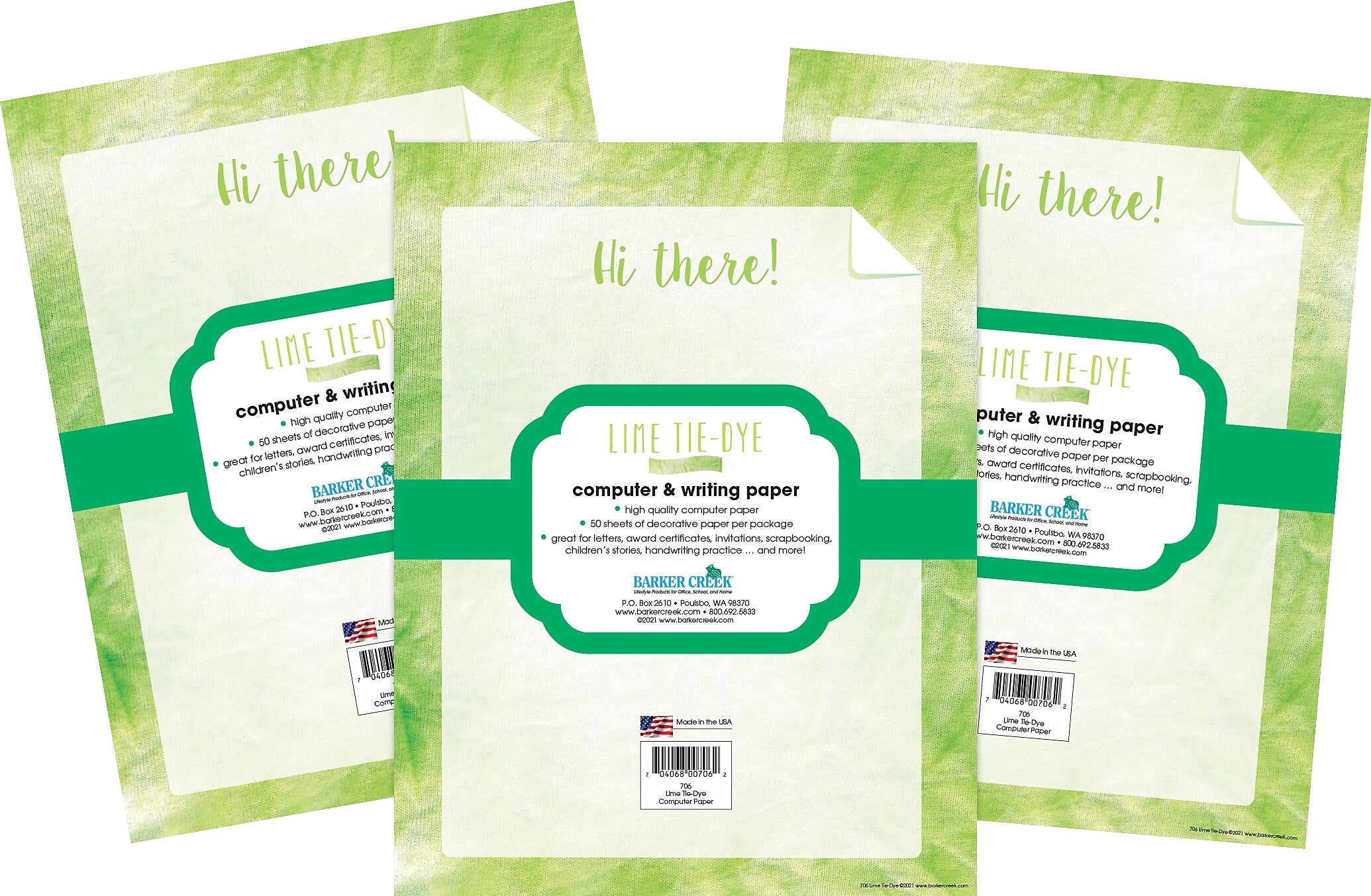 Barker Creek Tie-Dye & Ombré Computer Paper, 8.5" x 11", 60 lbs., Lime, 150 Sheets/Pack (4343)