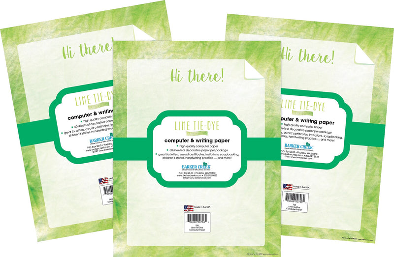 Barker Creek Tie-Dye & Ombré Computer Paper, 8.5" x 11", 60 lbs., Lime, 150 Sheets/Pack (4343)