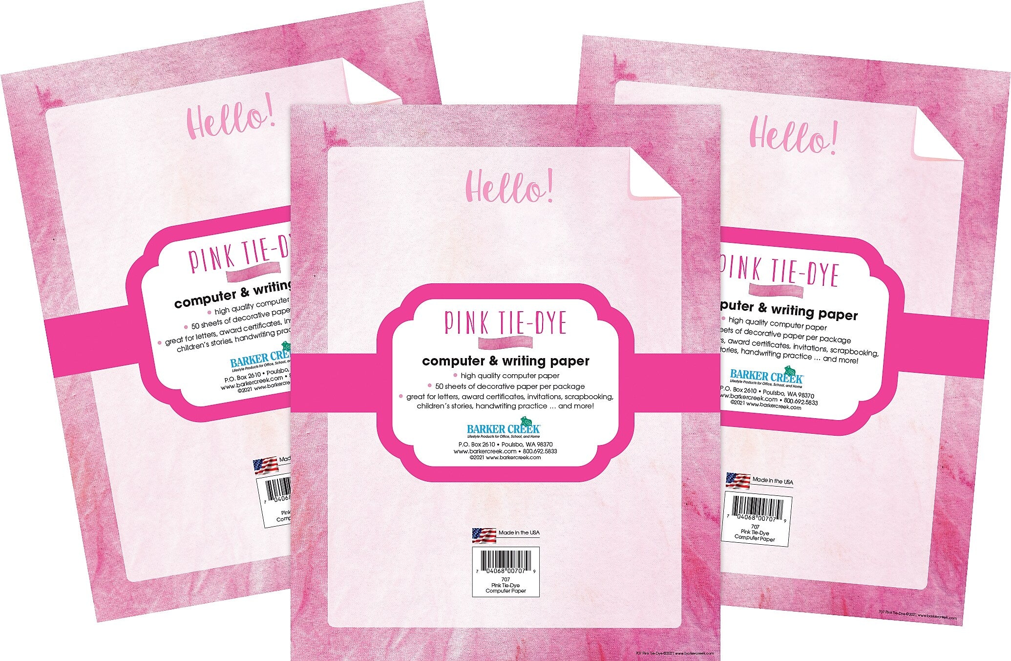 Barker Creek Tie-Dye & Ombré Computer Paper, 8.5" x 11", 60 lbs., Pink, 150 Sheets/Pack (4344)