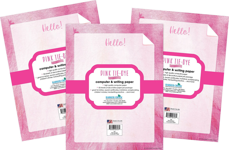 Barker Creek Tie-Dye & Ombré Computer Paper, 8.5" x 11", 60 lbs., Pink, 150 Sheets/Pack (4344)