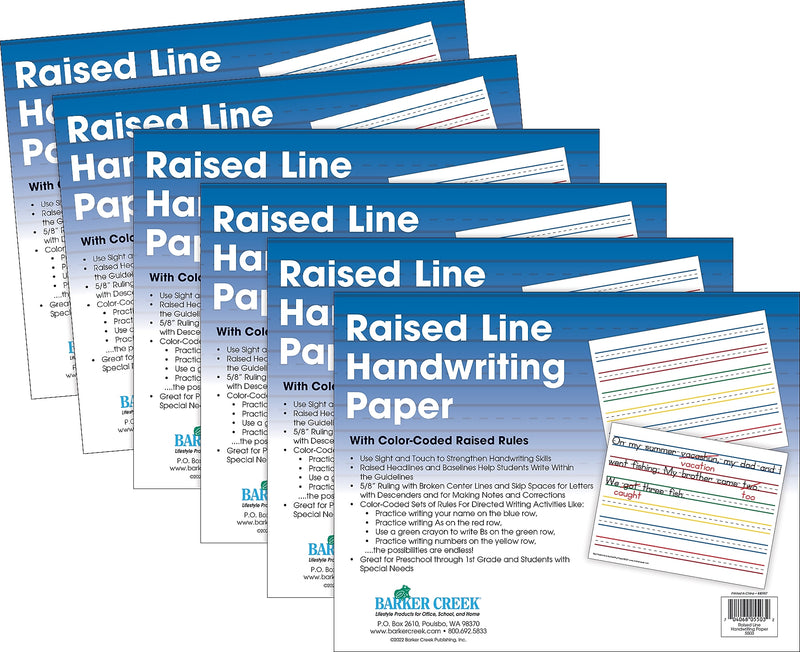 Barker Creek Raised Rule Handwriting Practice Paper, 8.5" x 11", 60 lbs., Multicolored, 300 Sheets/Pack (5503-06)