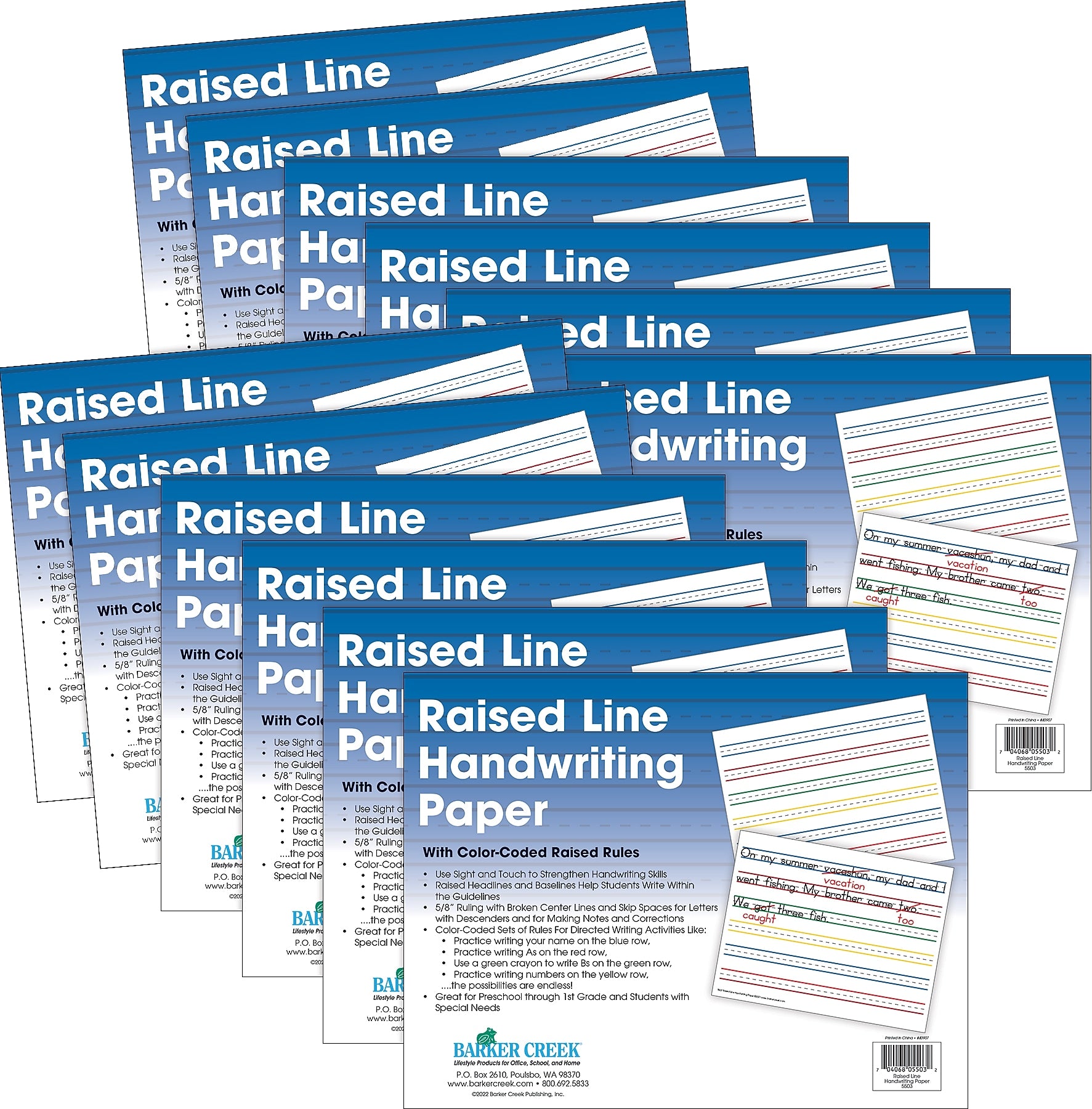 Barker Creek Raised Rule Handwriting Practice Paper, 8.5" x 11", 60 lbs., Multicolored, 600 Sheets/Pack (5503-12)