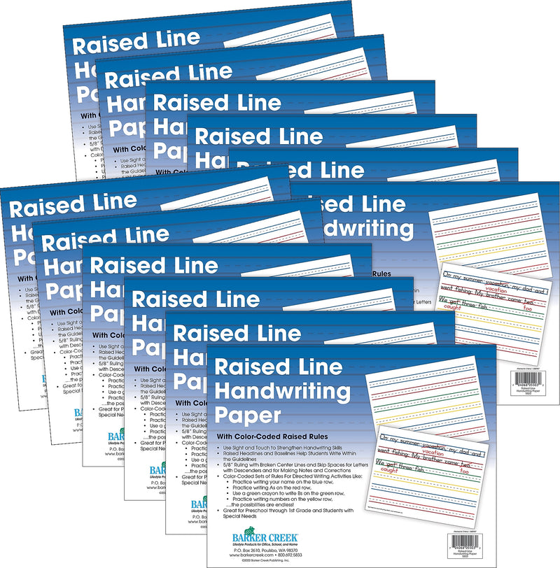 Barker Creek Raised Rule Handwriting Practice Paper, 8.5" x 11", 60 lbs., Multicolored, 600 Sheets/Pack (5503-12)