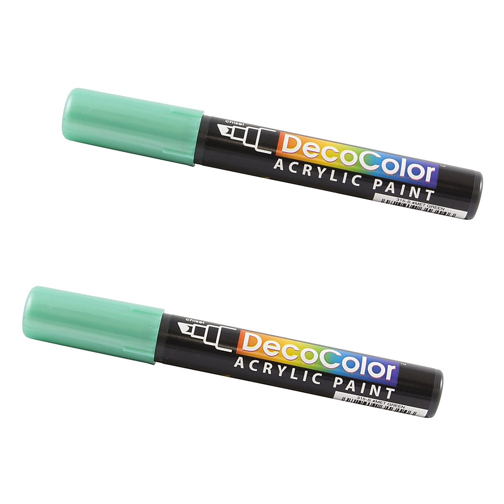 Marvy Uchida Acrylic Paint Markers, Chisel Tip, Metallic Green, 2/Pack (526315MGa)