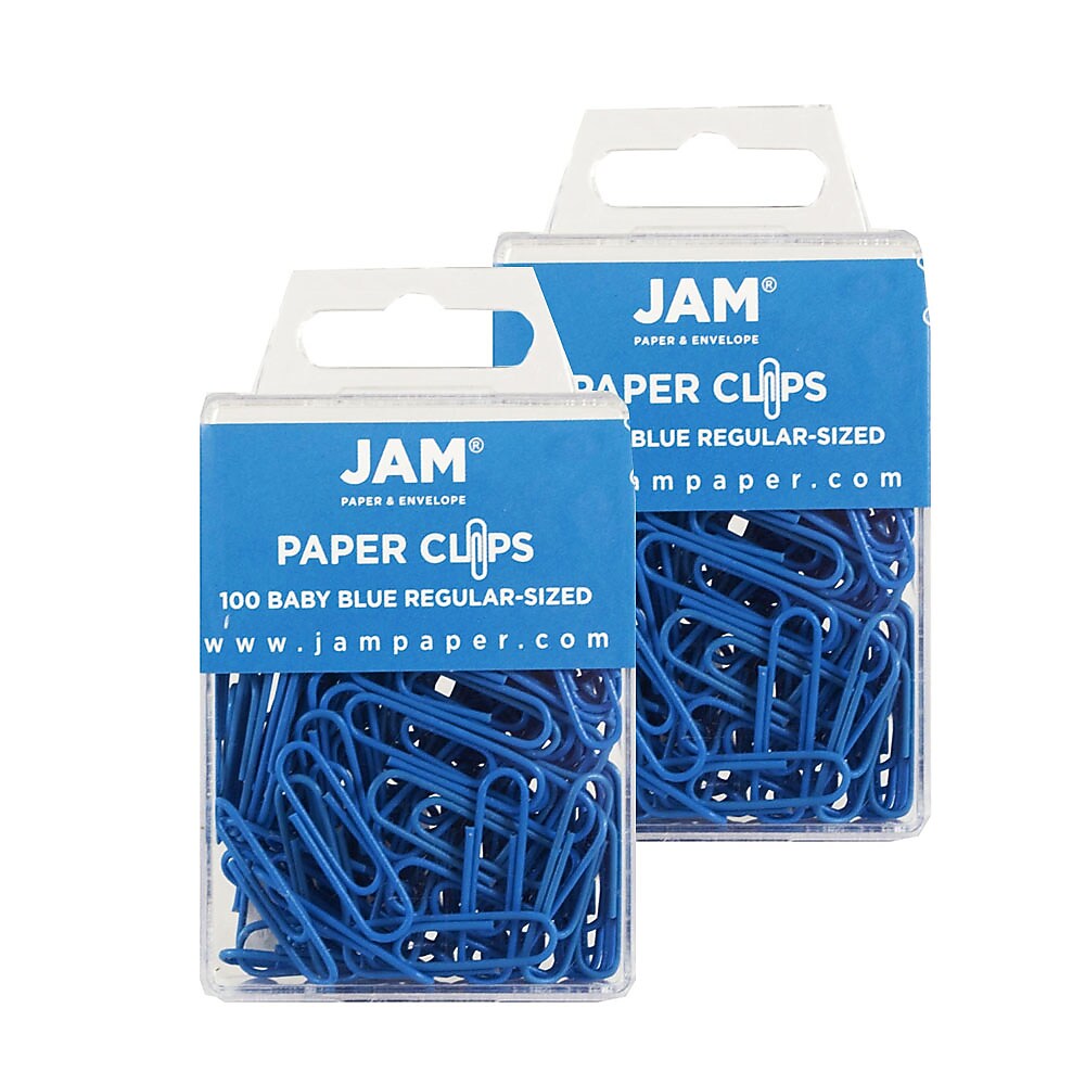 JAM Paper Paper Clips, 1" Capacity, Baby Blue, 100 Clips/Pack, 2/Pack (221819033a)