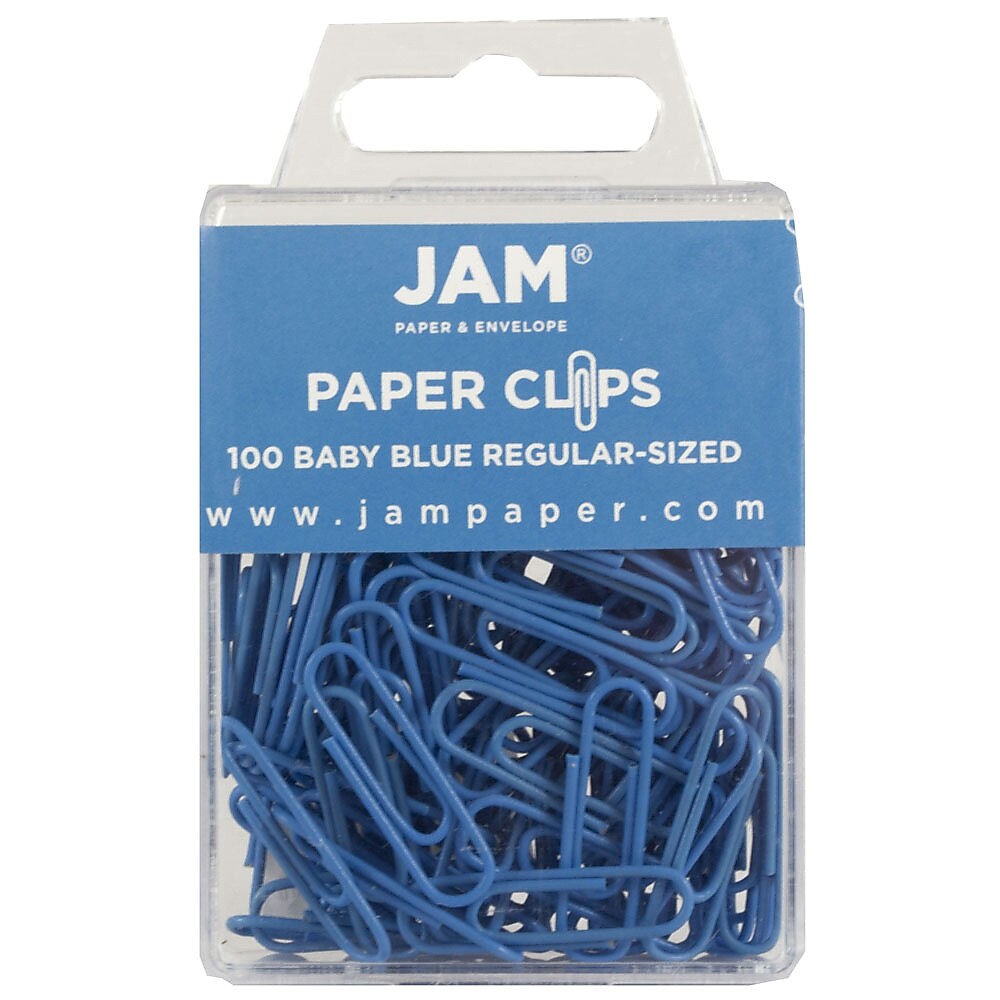 JAM Paper Paper Clips, 1" Capacity, Baby Blue, 100 Clips/Pack, 2/Pack (221819033a)