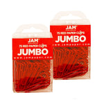 JAM Paper Jumbo Paper Clips, 2" Capacity, Red, 75 Clips/Pack, 2/Pack (2183754a)