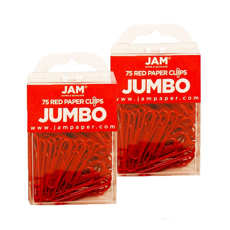 JAM Paper Jumbo Paper Clips, 2" Capacity, Red, 75 Clips/Pack, 2/Pack (2183754a)