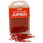 JAM Paper Jumbo Paper Clips, 2" Capacity, Red, 75 Clips/Pack, 2/Pack (2183754a)
