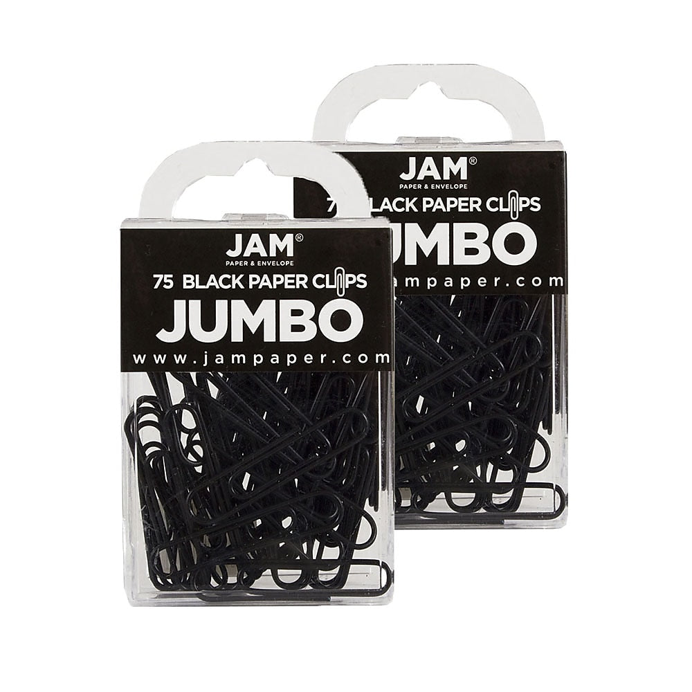 JAM Paper Jumbo Paper Clips, 2" Capacity, Black, 75 Clips/Pack, 2/Pack (2184933a)