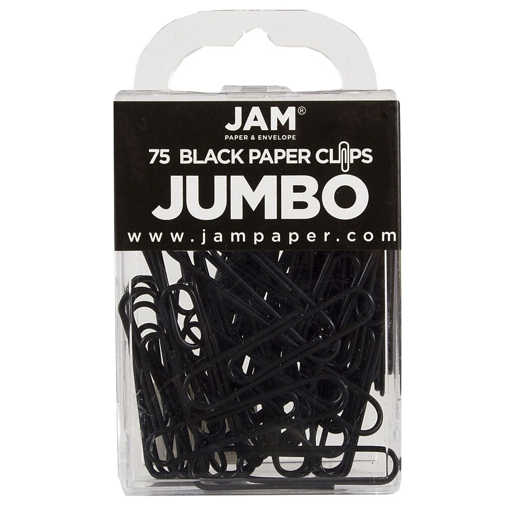 JAM Paper Jumbo Paper Clips, 2" Capacity, Black, 75 Clips/Pack, 2/Pack (2184933a)