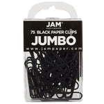 JAM Paper Jumbo Paper Clips, 2" Capacity, Black, 75 Clips/Pack, 2/Pack (2184933a)