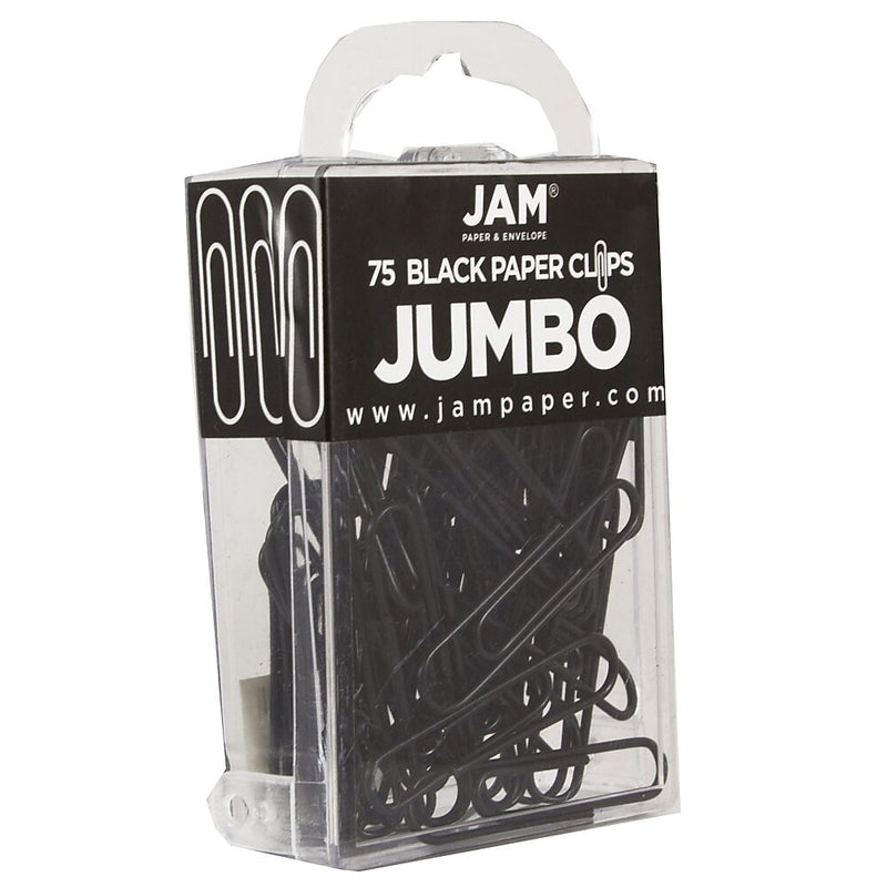 JAM Paper Jumbo Paper Clips, 2" Capacity, Black, 75 Clips/Pack, 2/Pack (2184933a)