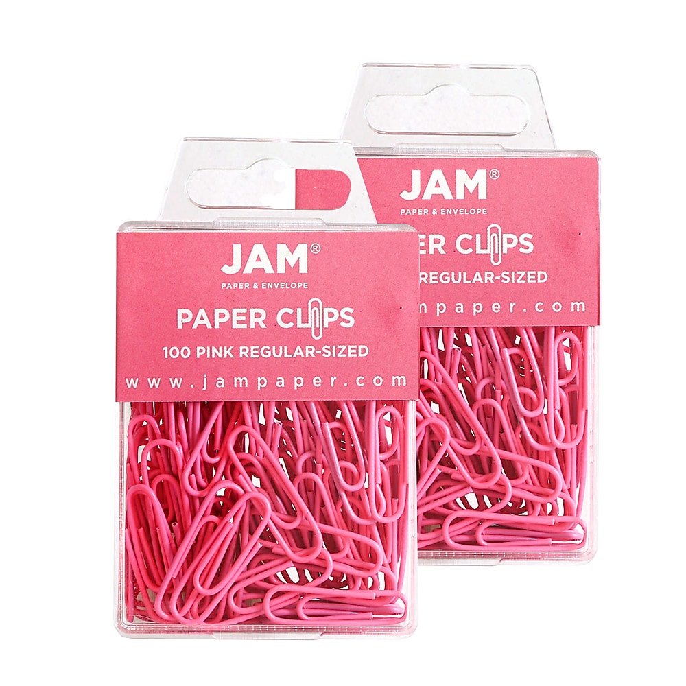JAM Paper Paper Clips, 1" Capacity, Pink, 100 Clips/Pack, 2/Pack (42186872a)