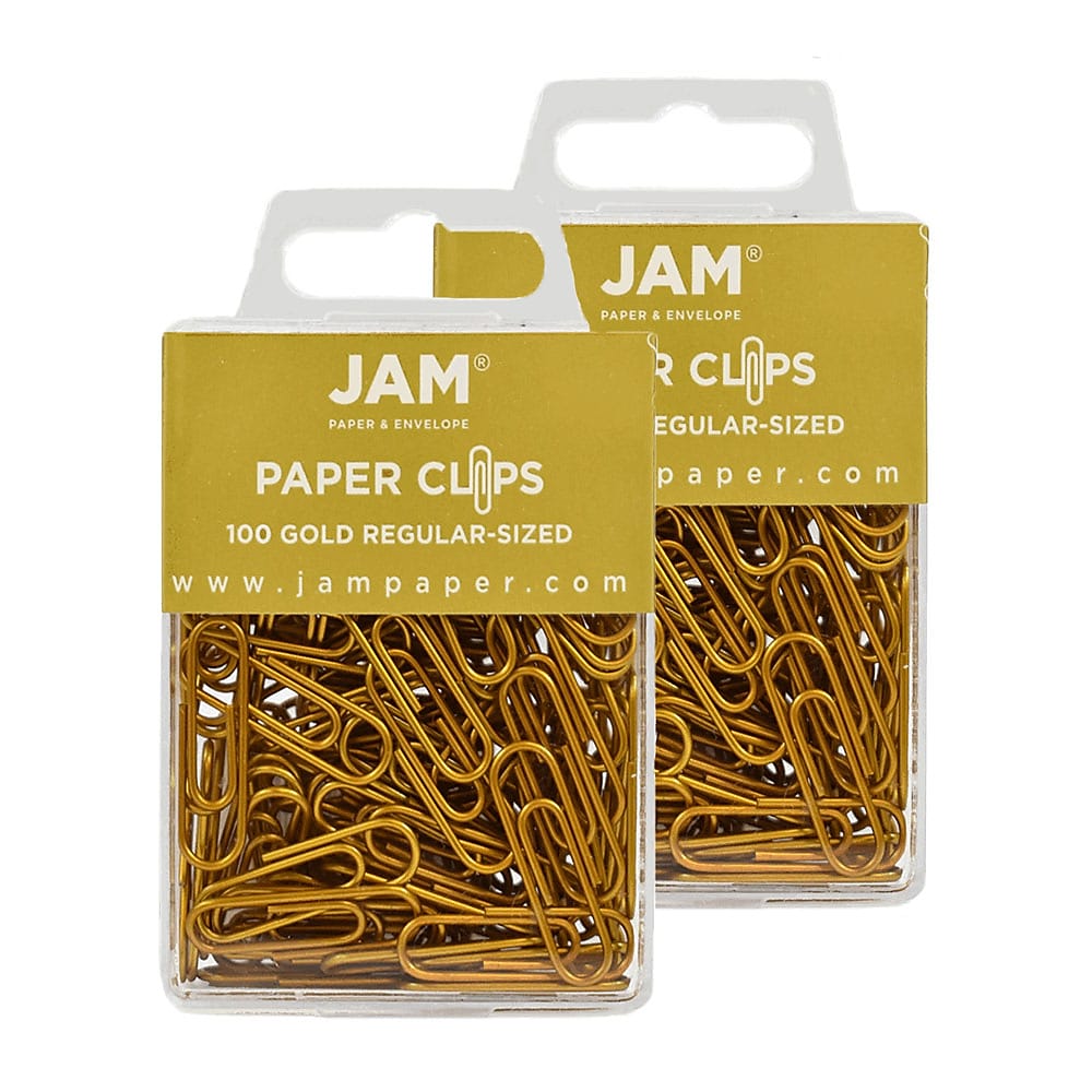 JAM Paper Paper Clips, 1" Capacity, Gold, 100 Clips/Pack, 2/Pack (21832058a)