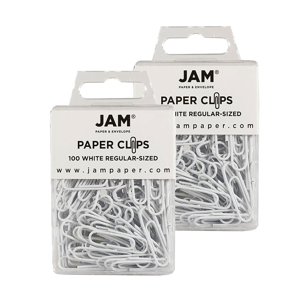 JAM Paper Paper Clips, 1" Capacity, White, 100 Clips/Pack, 2/Pack (2183755a)