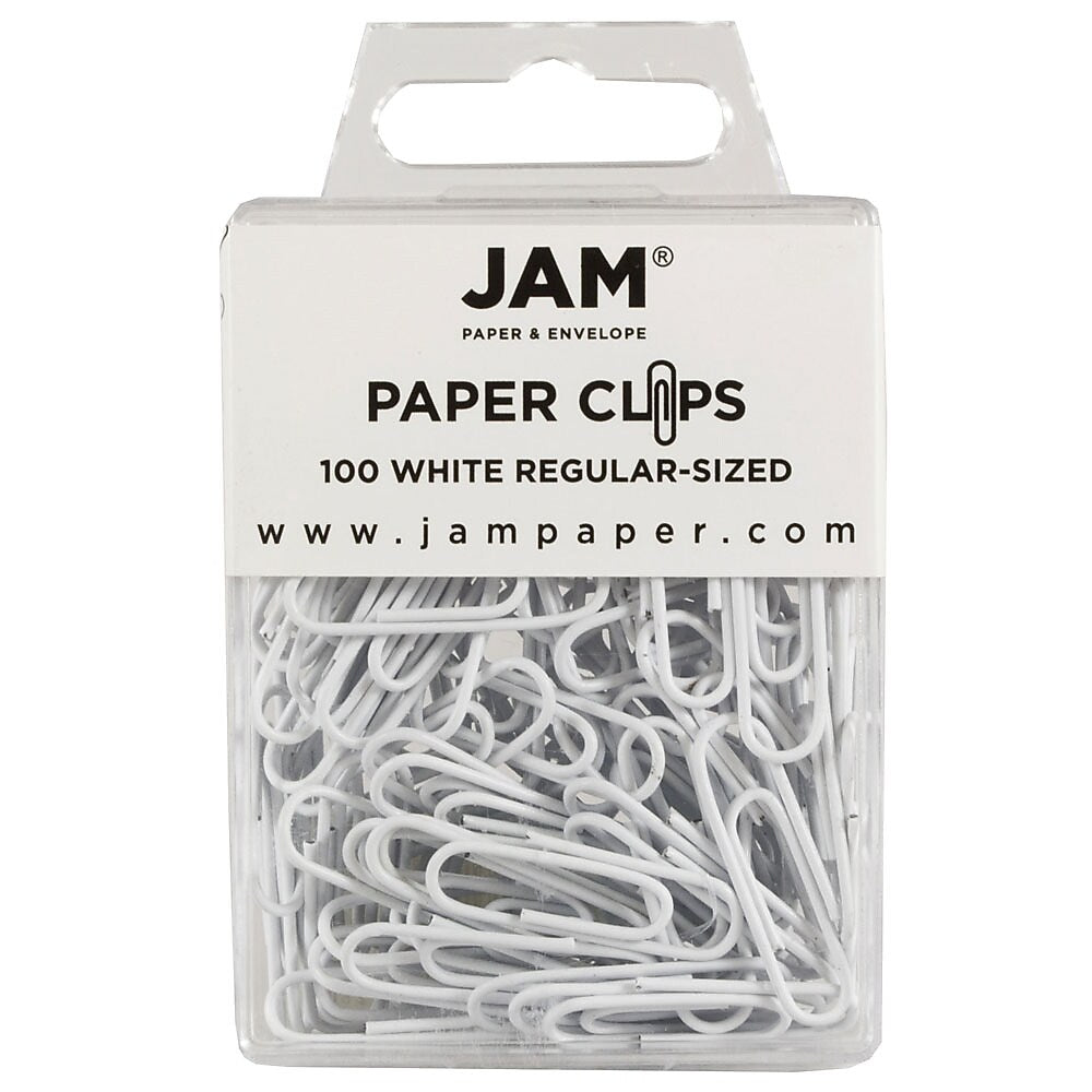 JAM Paper Paper Clips, 1" Capacity, White, 100 Clips/Pack, 2/Pack (2183755a)