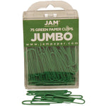 JAM Paper Jumbo Paper Clips, 2" Capacity, Green, 75 Clips/Pack, 2/Pack (42186878a)