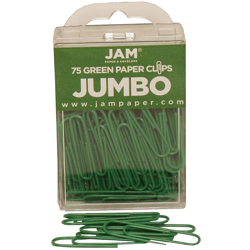 JAM Paper Jumbo Paper Clips, 2" Capacity, Green, 75 Clips/Pack, 2/Pack (42186878a)