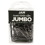 JAM Paper Jumbo Paper Clips, 2" Capacity, Gray, 75 Clips/Pack, 2/Pack (21830628a)