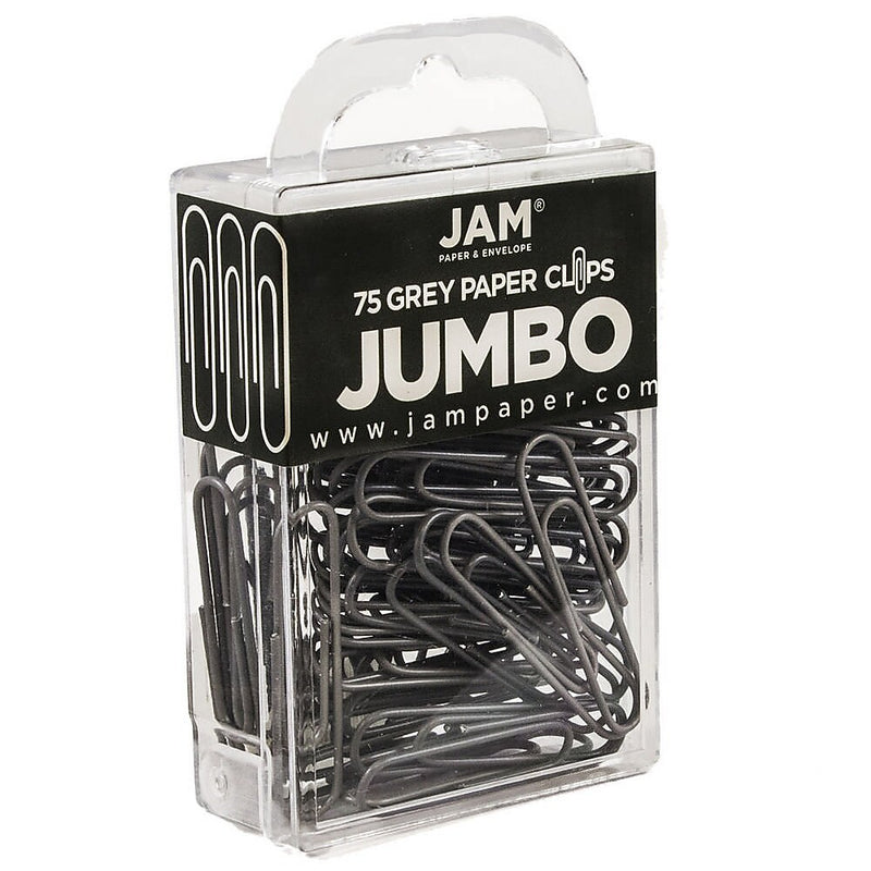 JAM Paper Jumbo Paper Clips, 2" Capacity, Gray, 75 Clips/Pack, 2/Pack (21830628a)
