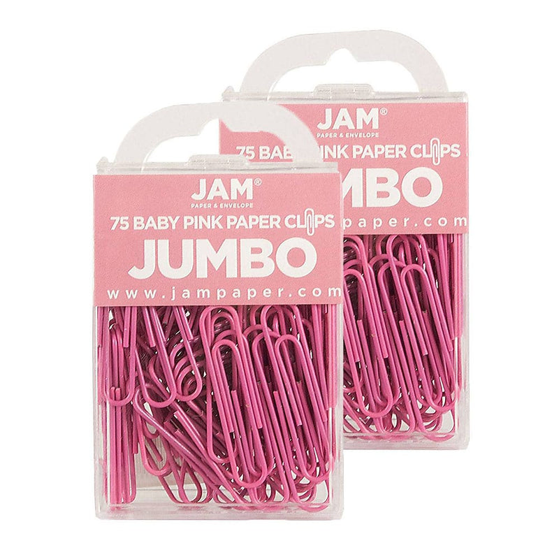 JAM Paper Jumbo Paper Clips, 2" Capacity, Pink, 75 Clips/Pack, 2/Pack (42186873a)