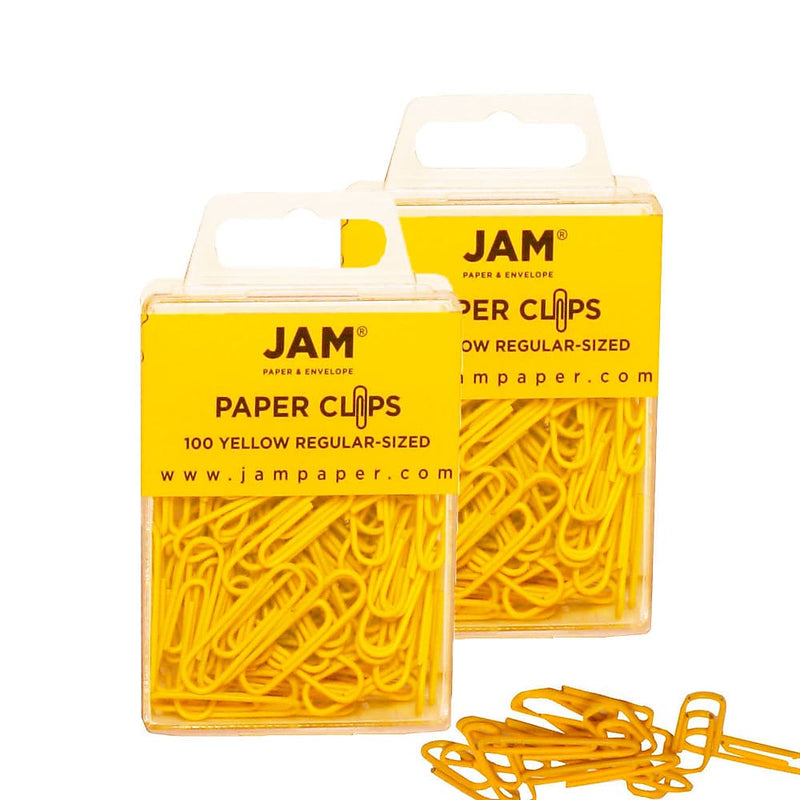 JAM Paper Paper Clips, 1" Capacity, Yellow, 100 Clips/Pack, 2/Pack (2183756a)