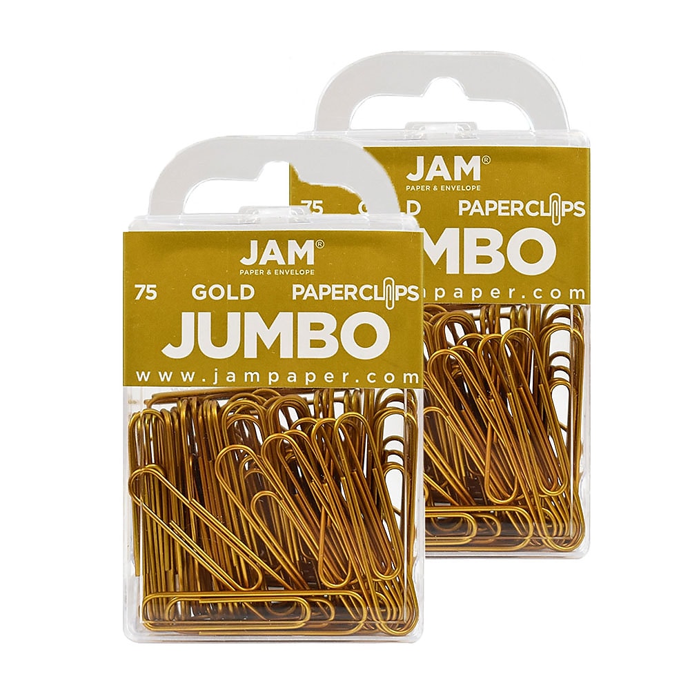 JAM Paper Jumbo Paper Clips, 2" Capacity, Gold, 75 Clips/Pack, 2/Pack (21832060a)
