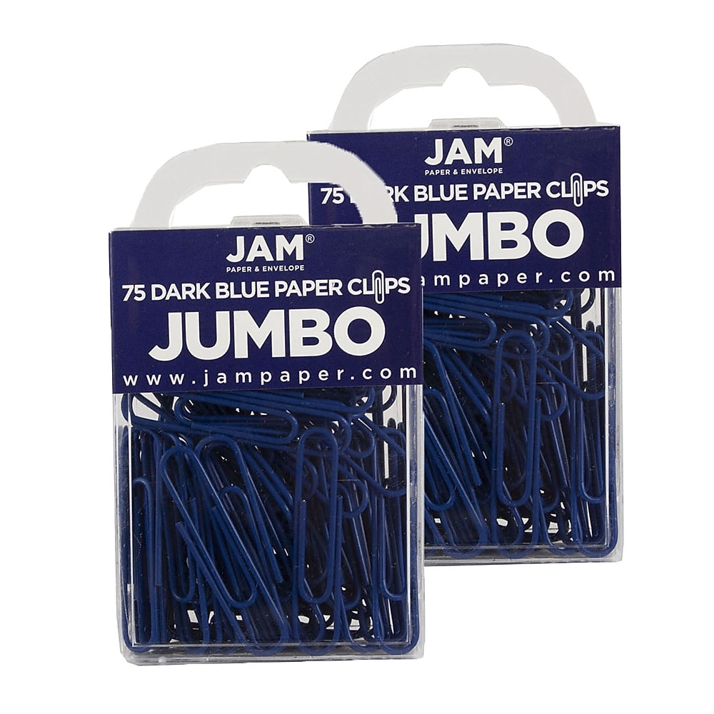 JAM Paper Jumbo Paper Clips, 2" Capacity, Dark Blue, 75 Clips/Pack, 2/Pack (42186869a)