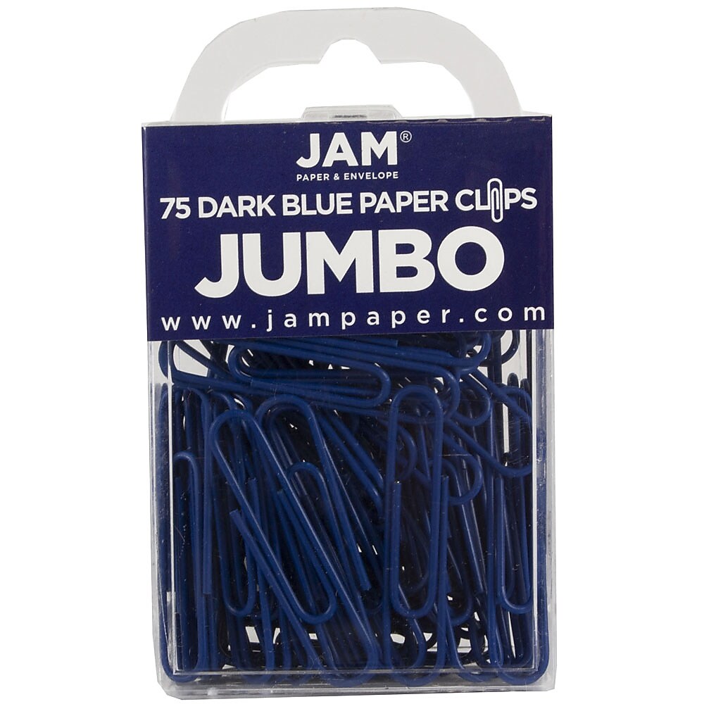 JAM Paper Jumbo Paper Clips, 2" Capacity, Dark Blue, 75 Clips/Pack, 2/Pack (42186869a)