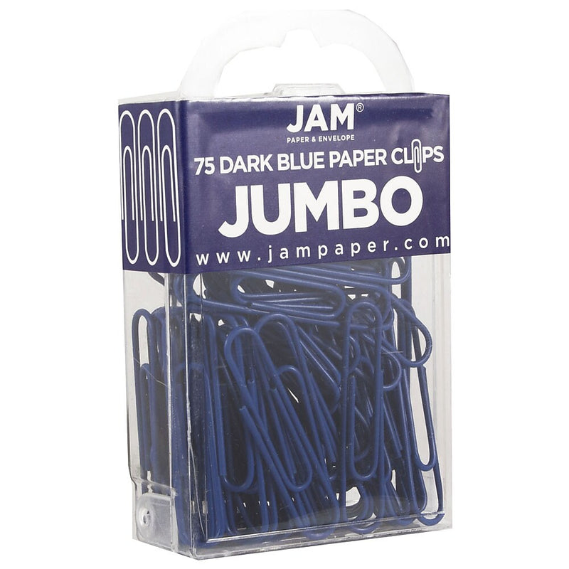 JAM Paper Jumbo Paper Clips, 2" Capacity, Dark Blue, 75 Clips/Pack, 2/Pack (42186869a)