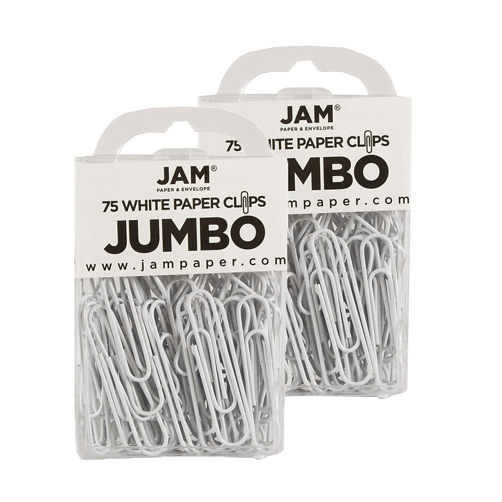 JAM Paper Jumbo Paper Clips, 2" Capacity, White, 5 Clips/Pack, 2/Pack (2184934a)