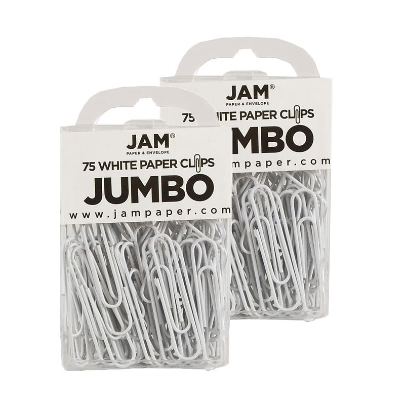 JAM Paper Jumbo Paper Clips, 2" Capacity, White, 5 Clips/Pack, 2/Pack (2184934a)
