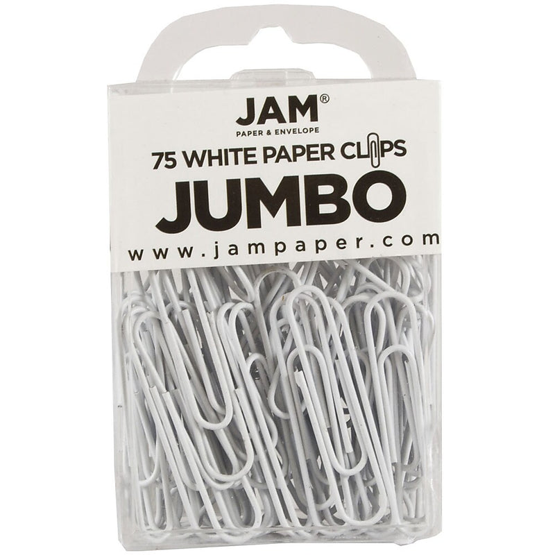 JAM Paper Jumbo Paper Clips, 2" Capacity, White, 5 Clips/Pack, 2/Pack (2184934a)
