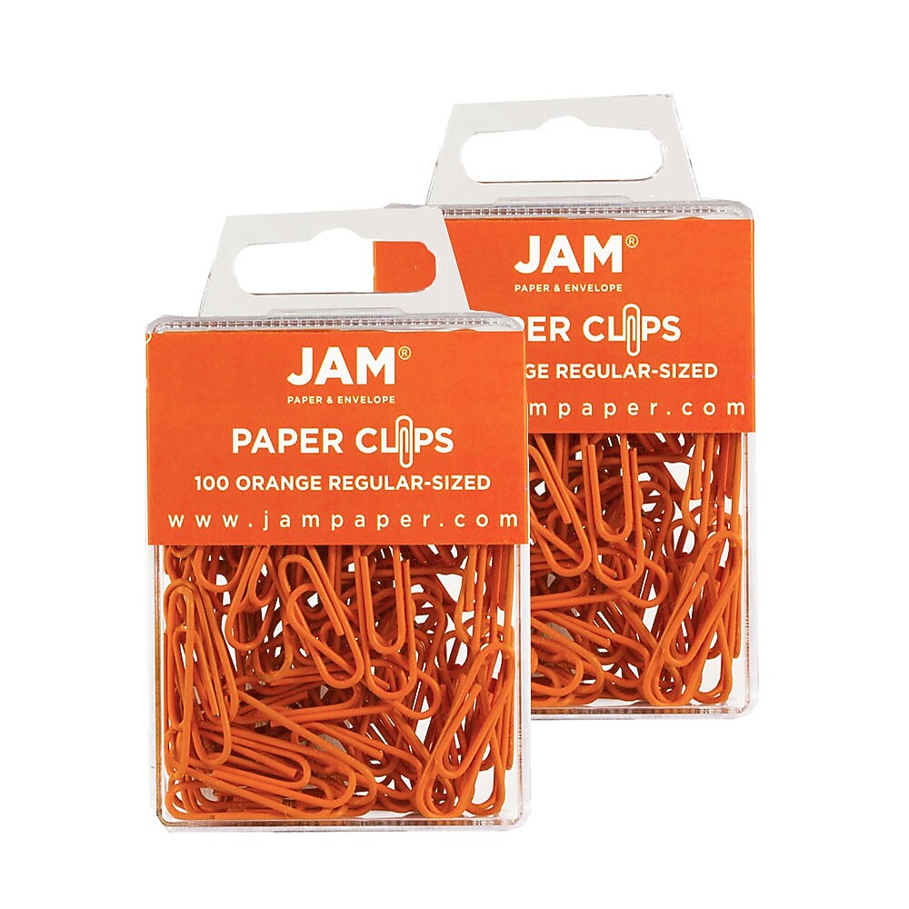 JAM Paper Paper Clips, 1" Capacity, Orange, 100 Clips/Pack, 2/Pack (42186870a)