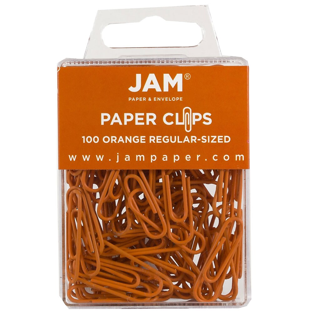 JAM Paper Paper Clips, 1" Capacity, Orange, 100 Clips/Pack, 2/Pack (42186870a)