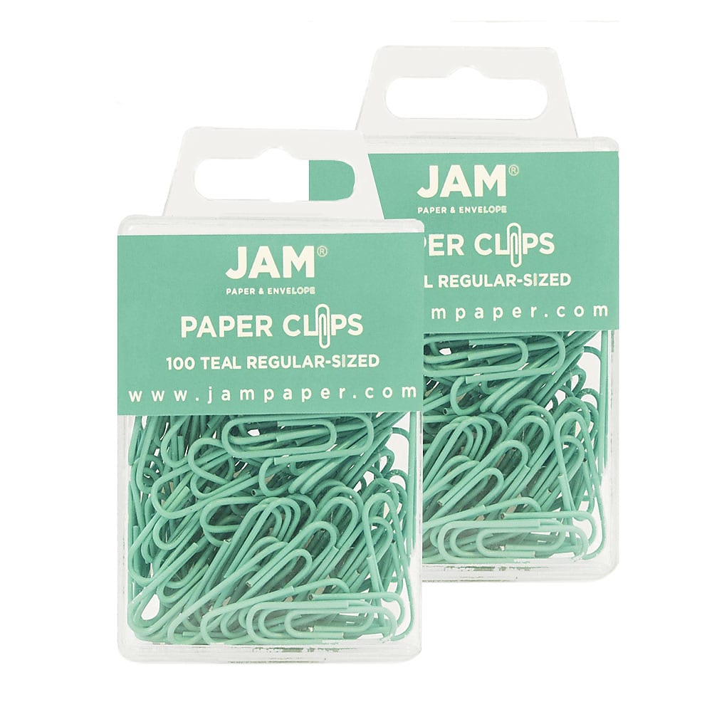 JAM Paper Paper Clips, 1" Capacity, Teal, 100 Clips/Pack, 2/Pack (21832064a)