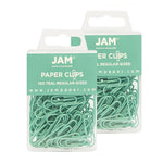 JAM Paper Paper Clips, 1" Capacity, Teal, 100 Clips/Pack, 2/Pack (21832064a)
