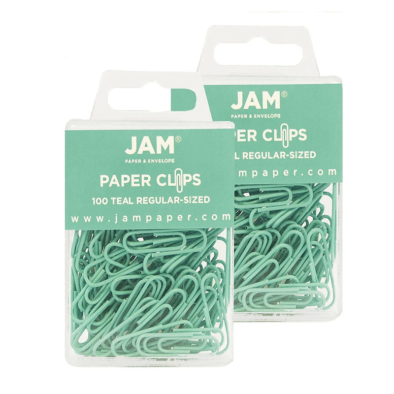 JAM Paper Paper Clips, 1" Capacity, Teal, 100 Clips/Pack, 2/Pack (21832064a)
