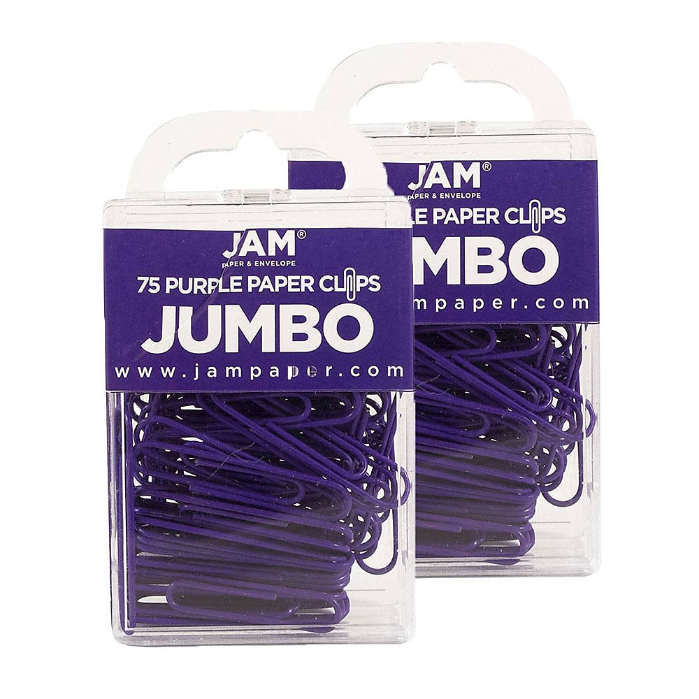 JAM Paper Jumbo Paper Clips, 2" Capacity, Purple, 75 Clips/Pack, 2/Pack (42186879a)