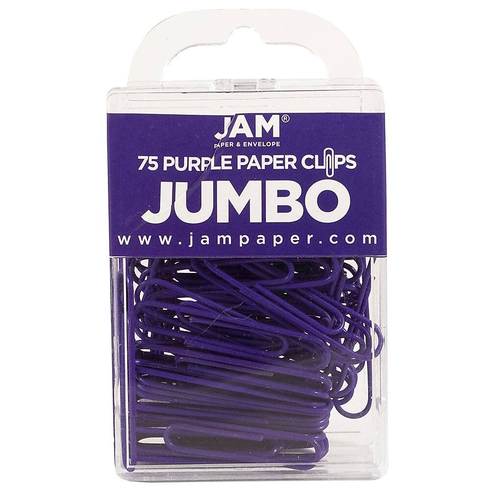 JAM Paper Jumbo Paper Clips, 2" Capacity, Purple, 75 Clips/Pack, 2/Pack (42186879a)