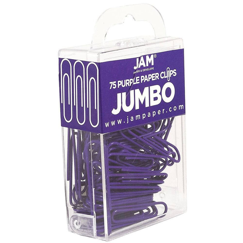 JAM Paper Jumbo Paper Clips, 2" Capacity, Purple, 75 Clips/Pack, 2/Pack (42186879a)