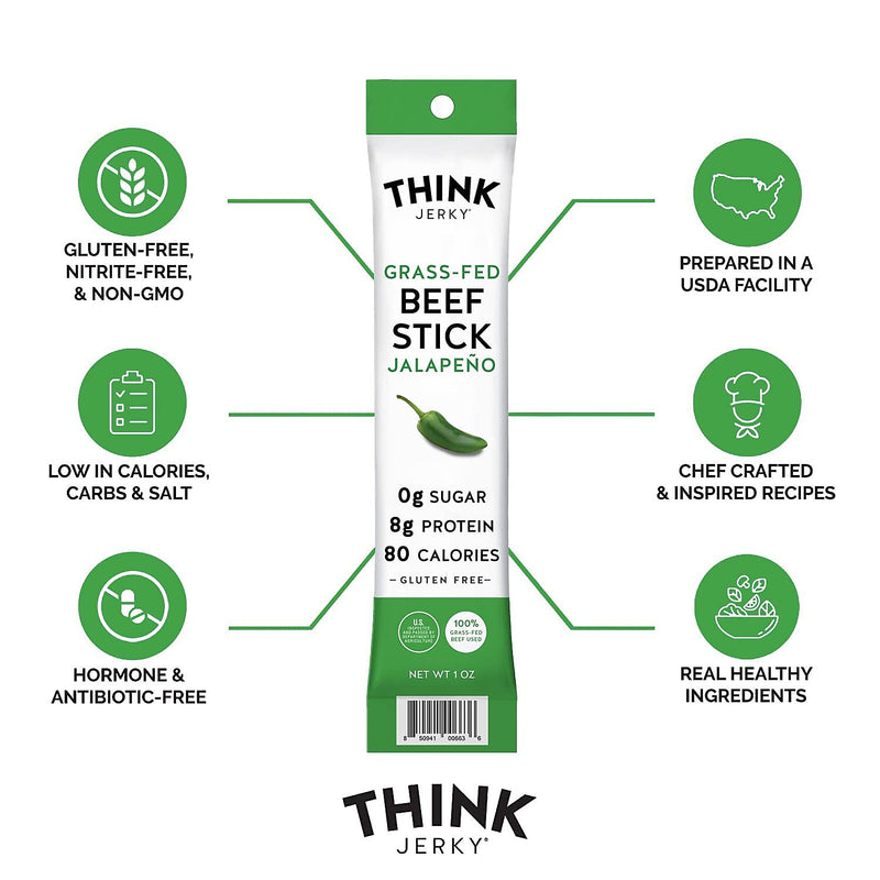 Think Jerky Jalapeno 100% Grass-Fed Beef Sticks, 1 oz, 20/Box (337-00003)