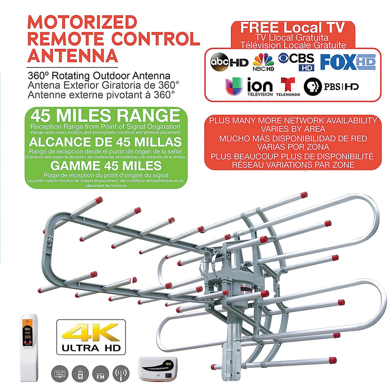 QFX HD/DTV/UHF/VHF/FM 360° Rotating Outdoor Antenna (ANT 106)