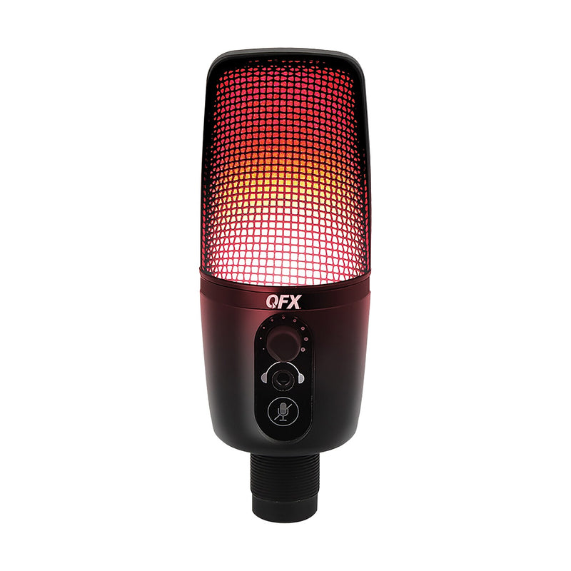 QFX Ultra-High-Resolution USB Microphone with RGB Studio Lights & Desk Tripod Stand, Black (M-192)