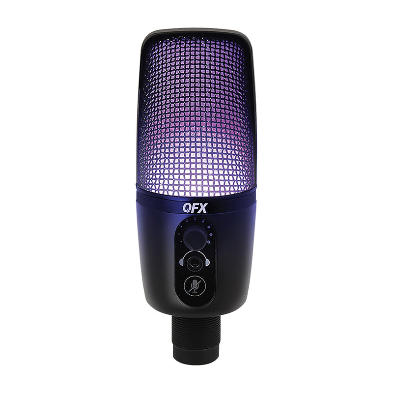 QFX Ultra-High-Resolution USB Microphone with RGB Studio Lights & Desk Tripod Stand, Black (M-192)