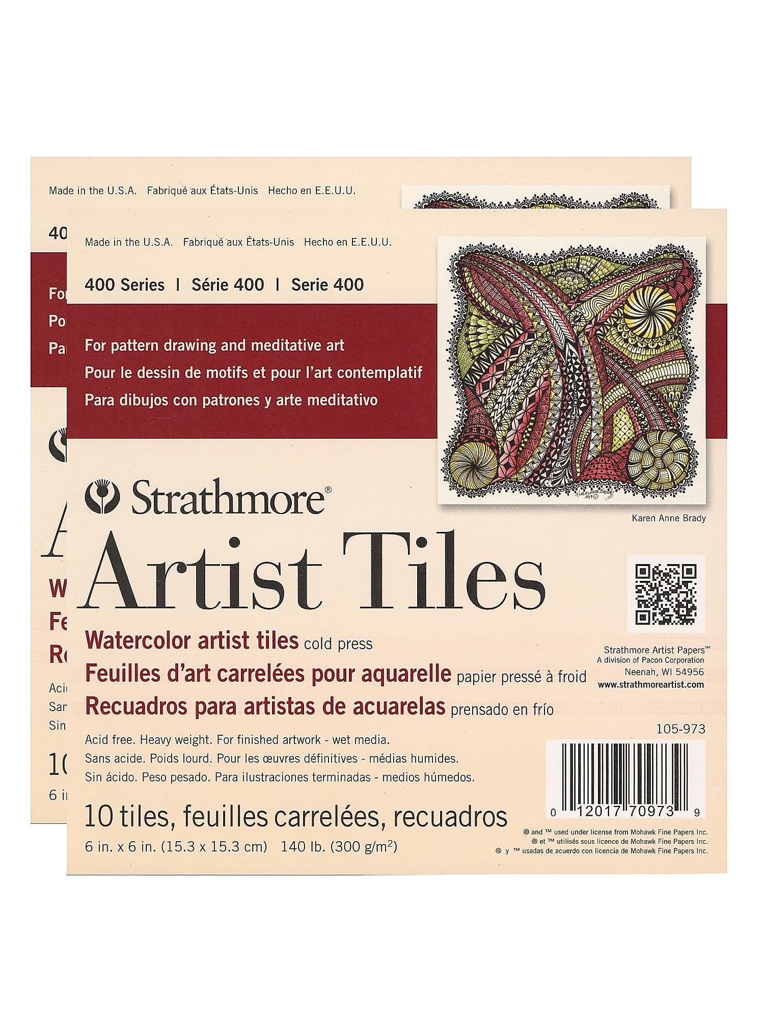Strathmore Artist Tiles Watercolor Pad, 6" x 6", 10 Sheets/Pad, 2 Pads/Pack (PK2-105-973-1)