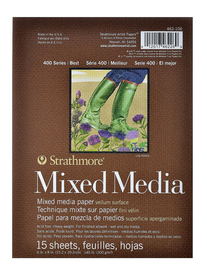 Strathmore 400 Series Mixed Media Pads, 6 in. x 8 in., 15 Sheets, 4/Pack (PK4-462-106)