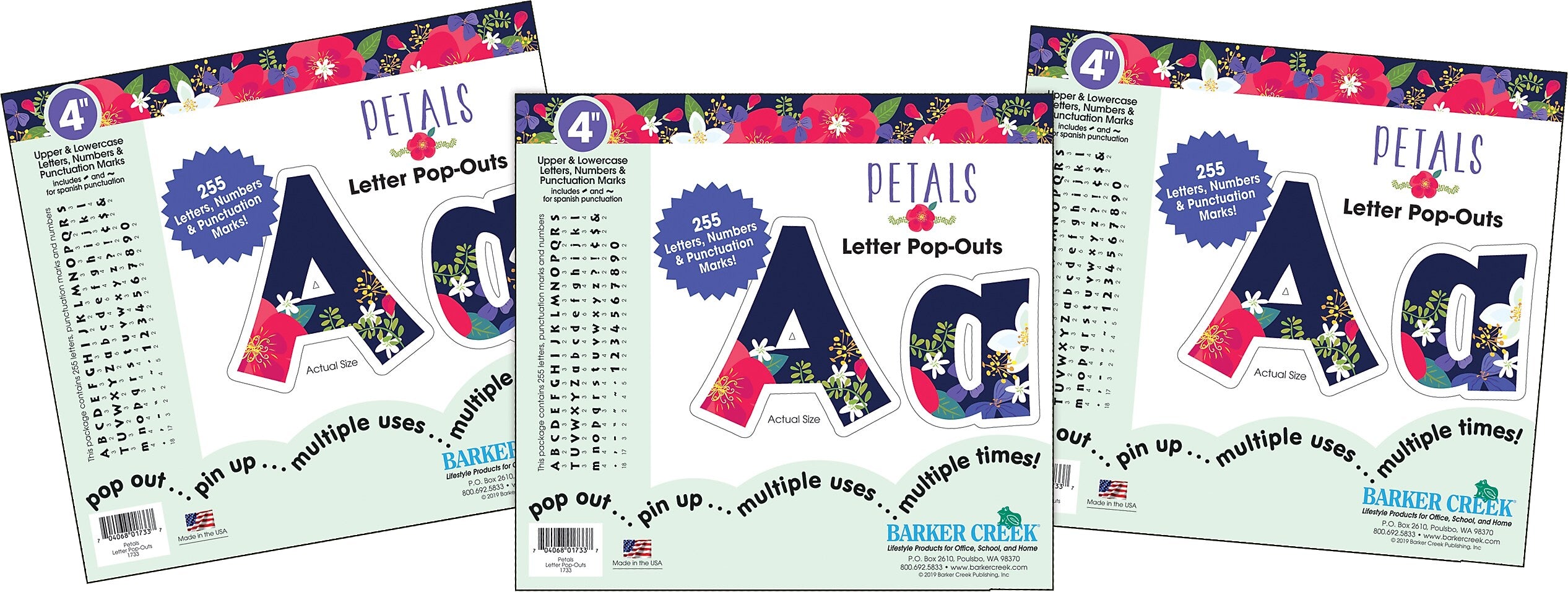Barker Creek Petals & Prickles  4" Letters and Numbers, Multicolored, 765/Pack (4318)